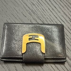 [Fendi] Black Butter Soft Leather Card Wallet with Gold Accent